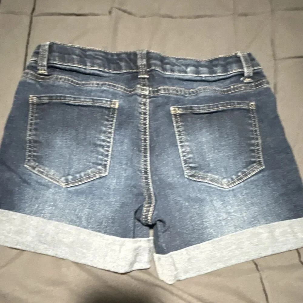 SO Girls, Medium Wash Denim, Bermuda Shorts Cuffed, 5-Pocket: Size 14